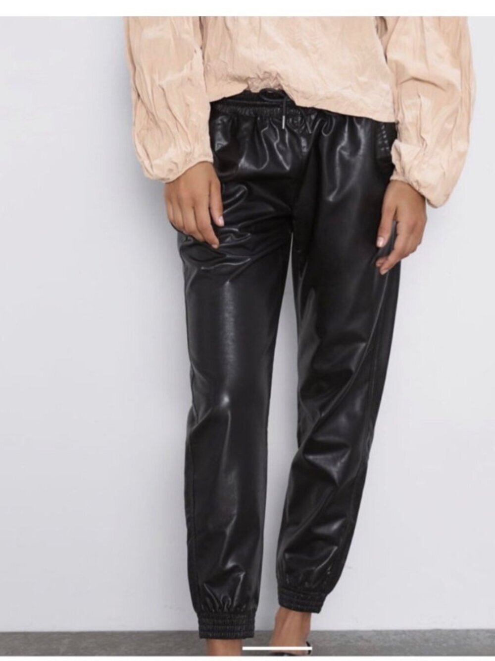 Zara Faux Leather Jogger Pants Black Elastic Waist Women's S Streetwear Capsule